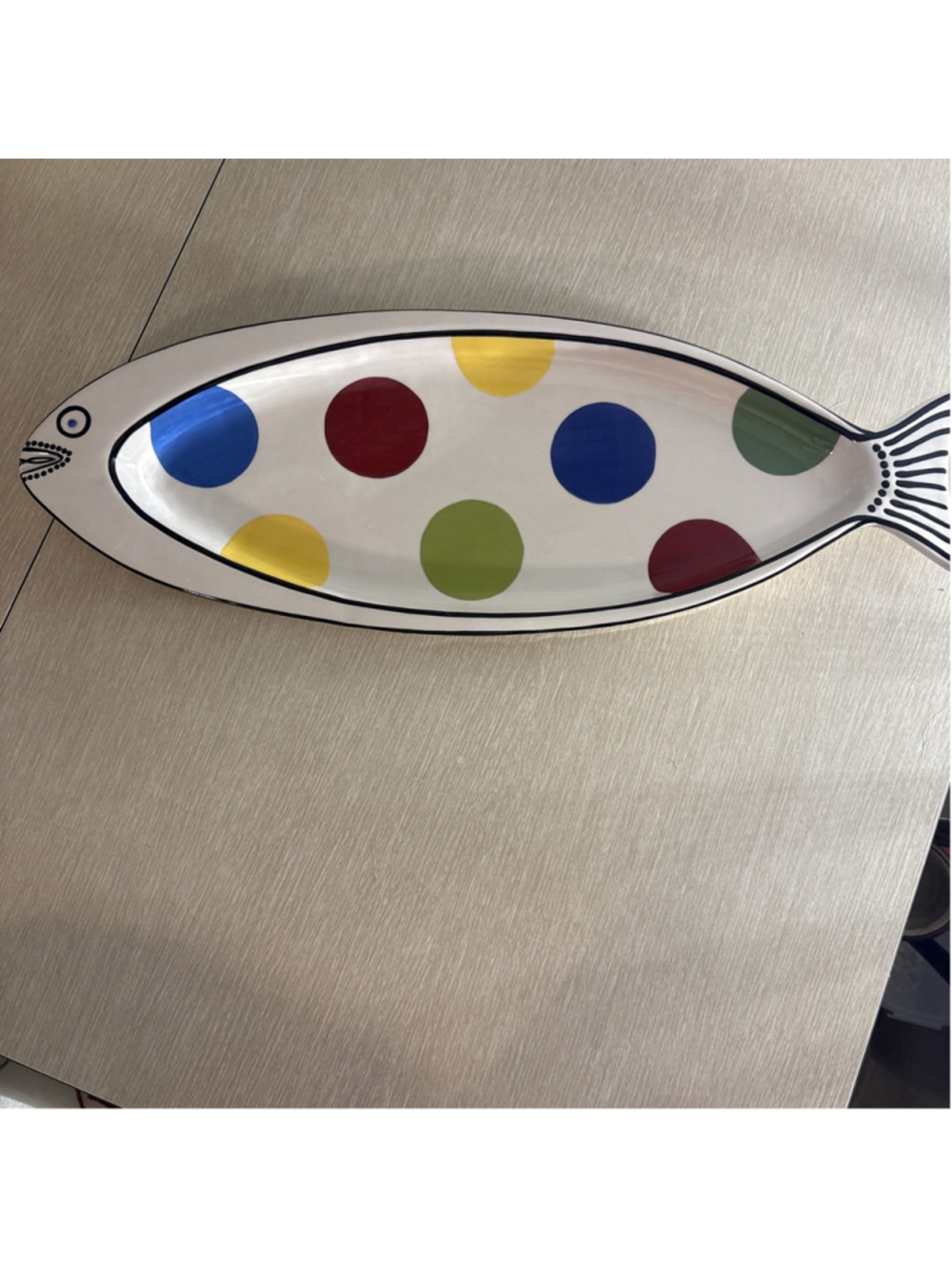 Vtg M Bagwell Caffco Happy Together Fish Platter Polka Dot Ceramic Platter 1195